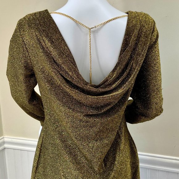 MICHAEL Michael Kors Metallic Cowl Back Gold Sheath Dress, M - Picture 11 of 16